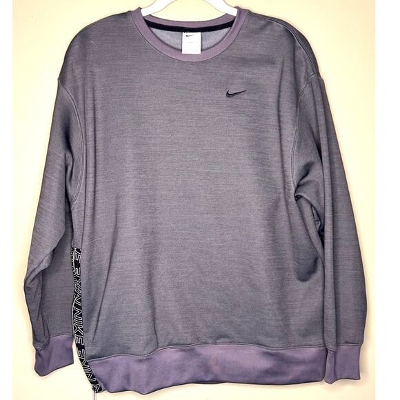 Nike Therma-FIT Fleece Crewneck Side Zip Logo Gray Black Oversize Womens Small - Picture 1 of 8